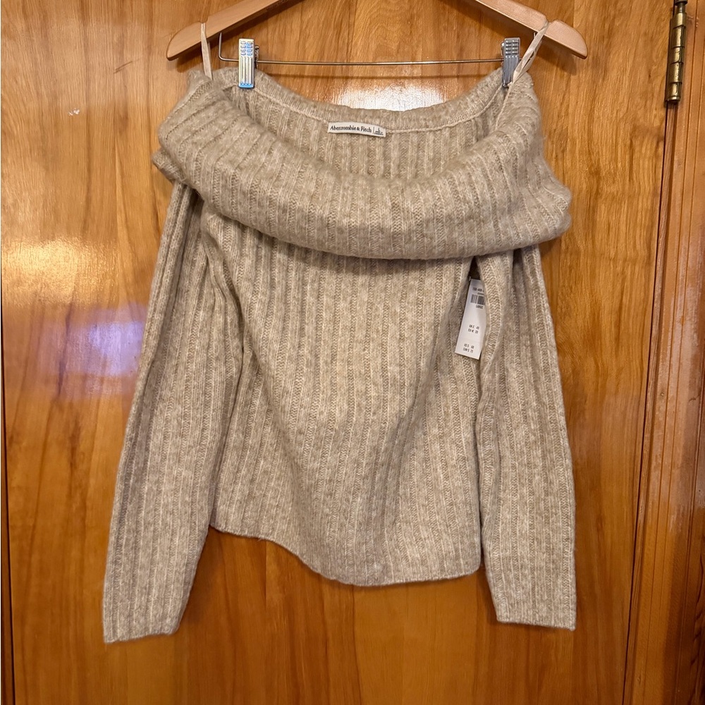 Abercrombie & Fitch Off-Shoulder Sweater in Tan
